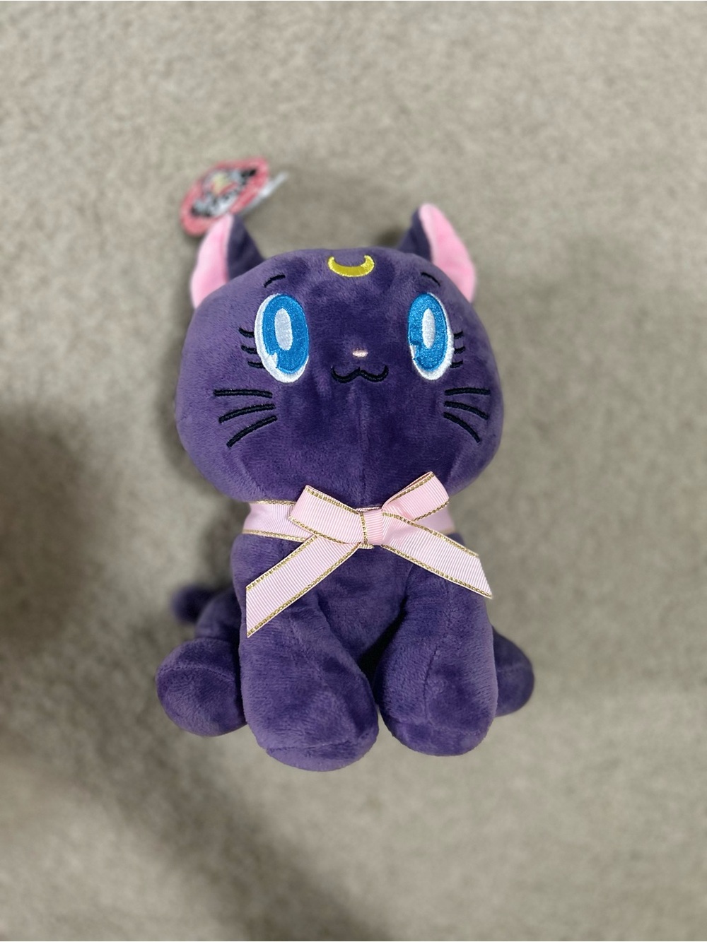 Brand new! Purple Plush Sailor moon Cat with Pink Bow - Cute Crescent Moon Desig